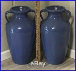 Antique Blue Stoneware Pottery 20 Handled Floor Vase Garden Jars (2 Avail)