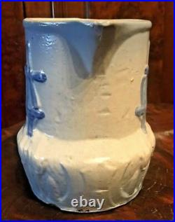 Antique Blue & White Country Stoneware Pottery Pitcher With Windmill