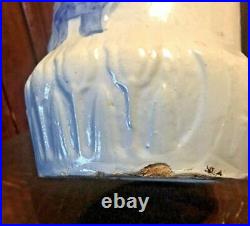 Antique Blue & White Country Stoneware Pottery Pitcher With Windmill