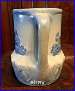 Antique Blue & White Country Stoneware Pottery Pitcher With Windmill