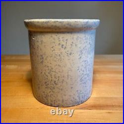 Antique Blue & White Spongeware Red Wing Stoneware Crock withLid
