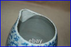 Antique Blue & White Spongeware Salt Glaze Stoneware Country Farmhouse Pitcher