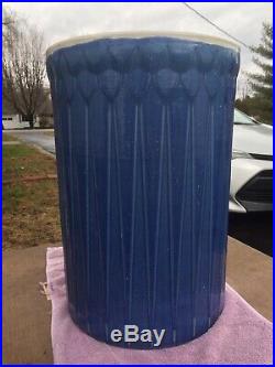Antique Blue & White Stoneware Acorns Umbrella Stand Sand Jar by Uhl Pottery