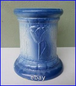 Antique Blue & White Stoneware Art Pottery Tulip Pattern Jardiniere Pedestal