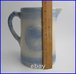 Antique Blue & White Stoneware BUTTERFLY Pitcher Salt Glazed Pottery Milk Jug