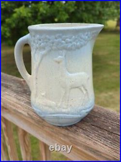 Antique Blue & White Stoneware McCoy Pottery Pitcher Doe & Fawn