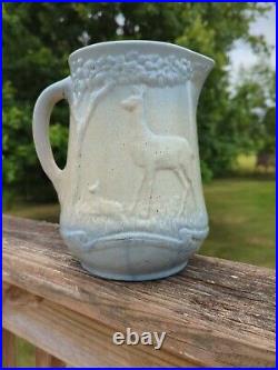 Antique Blue & White Stoneware McCoy Pottery Pitcher Doe & Fawn