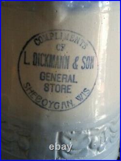 Antique Blue & White Stoneware Pitcher DICKMANN Sheboygan Wisconsin