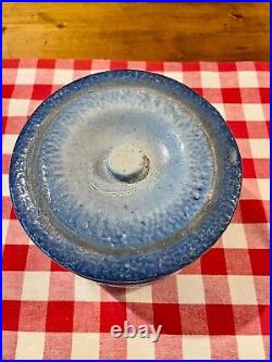 Antique Blue and White Stoneware Butterfly Butter Crock with Lid