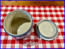 Antique Blue and White Stoneware Butterfly Butter Crock with Lid