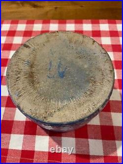 Antique Blue and White Stoneware Butterfly Butter Crock with Lid