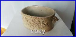 Antique Brampton Pottery salt glaze butter dish pot lion head 19th century 1830s