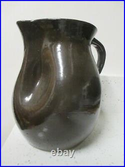 Antique Brown Glaze Stoneware Pottery Pitcher Ewer 10 H Heavy
