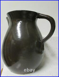 Antique Brown Glaze Stoneware Pottery Pitcher Ewer 10 H Heavy