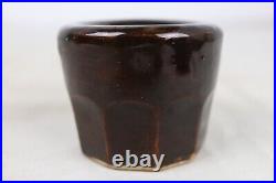 Antique Brown Glazed Stoneware Pottery Funnel Inkwell Large 3.25 D x 2.5 T