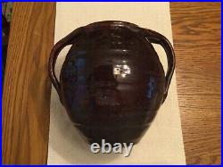 Antique Brown Stoneware Crock with Double Split Handles