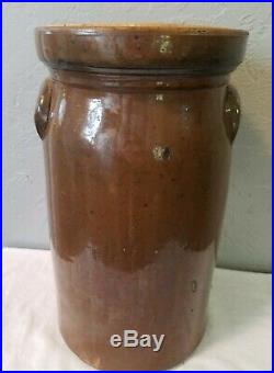 Antique Brown Stoneware Pottery 2-Gallon Butter Churn Crock with Ear Handles, Lid