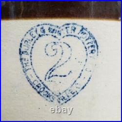 Antique Burley Winter Pottery Blue Heart 2 Gallon Primitive Stoneware Crock
