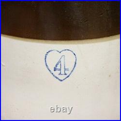 Antique Burley Winter Pottery Blue Heart 4 Gallon Brown & White Stoneware Crock