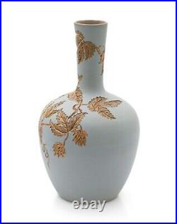 Antique Calvert & Lovatt Langley Ware Stoneware Sgraffito Vase in Duck Egg Blue