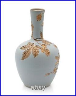 Antique Calvert & Lovatt Langley Ware Stoneware Sgraffito Vase in Duck Egg Blue