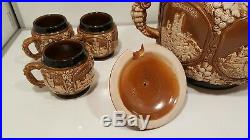 Antique Ceramic Stoneware Castle Gluhwein Punch Bowl & 6 Mugs Set Germany 4L