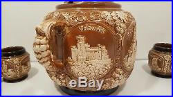 Antique Ceramic Stoneware Castle Gluhwein Punch Bowl & 6 Mugs Set Germany 4L
