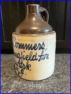 Antique Chas Sommers Newark NJ Stoneware Script Jug