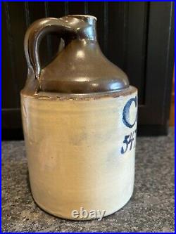 Antique Chas Sommers Newark NJ Stoneware Script Jug