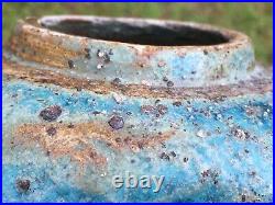 Antique Chinese Shiwan Pottery Stoneware Molded Hexagon Jar Turquoise Marked