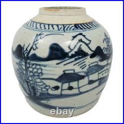 Antique Chinese Stoneware Pottery Jar Ming Dynasty Blue White Oriental Asian