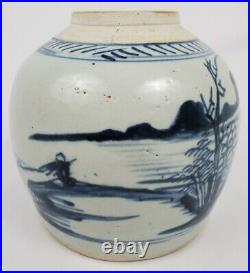 Antique Chinese Stoneware Pottery Jar Ming Dynasty Blue White Oriental Asian