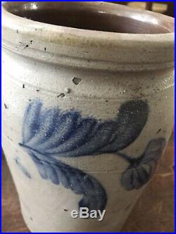 Antique Cobalt Blue Decorated Stoneware Pottery Crock