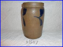 Antique Cobalt Blue Decorated Stoneware Pottery Table/Pantry Crock Marked PHILA