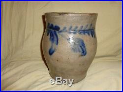 Antique Cobalt Blue Floral Decorated Stoneware Pottery Crock, Poss. Remmey (j1)