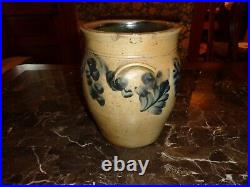 Antique Cobalt Blue Highly Decorated Stoneware Pottery 1 Gallon Table Crock