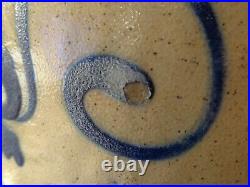 Antique Cobalt Blue Stylized Floral Salt Glazed Stoneware Pottery 2 Gallon Jug
