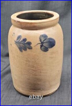 Antique Cobalt Decorated Salt Glaze Stoneware Crock 1800s Pennsylvania
