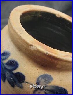 Antique Cobalt Decorated Salt Glaze Stoneware Crock 1800s Pennsylvania