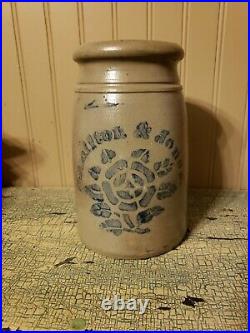 Antique Cobalt Decorated Stoneware Crock Salt Glazed Wax Seal Canner