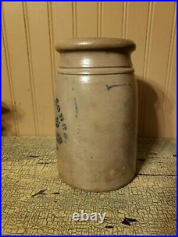 Antique Cobalt Decorated Stoneware Crock Salt Glazed Wax Seal Canner