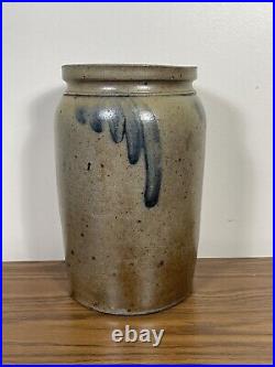 Antique Cobalt Flower/Swag Decorated Salt Glaze Stoneware Crock 1800s Maryland