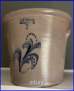 Antique Cobalt Salt Glaze 3 Gal Stoneware Crock Flower Pot Planter A. K. Ballard