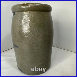 Antique Cobalt Striped Pottery Canning Jar Crock Stoneware Country Primitive
