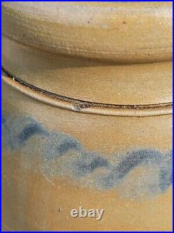Antique Cobalt Striped Pottery Canning Jar Crock Stoneware Northern