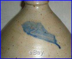 Antique Cobalt Wing Or Leaf Decorated Salt Glaze Stoneware 2 Gal Ovid Ovoid Jug