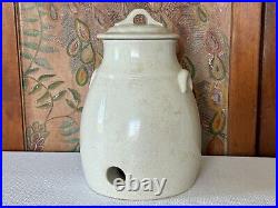 Antique Country Farmhouse White Glazed Lidded Stoneware Vinegar Pottery Crock