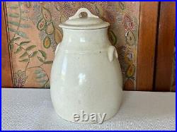 Antique Country Farmhouse White Glazed Lidded Stoneware Vinegar Pottery Crock