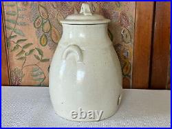 Antique Country Farmhouse White Glazed Lidded Stoneware Vinegar Pottery Crock