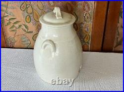 Antique Country Farmhouse White Glazed Lidded Stoneware Vinegar Pottery Crock